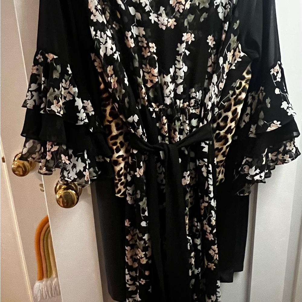 Floral and Leopard Print Black Dress